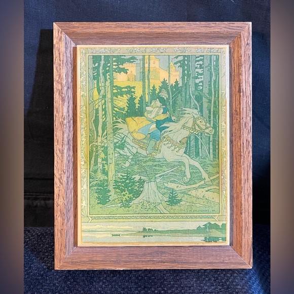 Other - Vintage Framed Ceramic Tile w/ Illustration of Russian Fairy Tale Maria Morevna